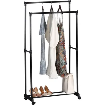 Věšák Vikio Stojan na šaty dvouramenný s policí, černý ASS105C