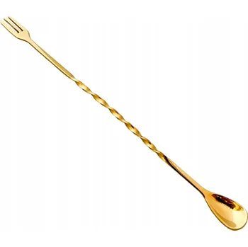 Příbor Lžička na kávu, dezerty, kuchyňská nerezová ocel zlatá, dlouhá, vidlička