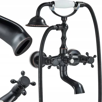 Vodovodní baterie Dvouuchytová nástěnná vanová a sprchová baterie Ari Retro Ceramic černá