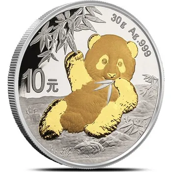 People's Republic of China Chinese Panda stříbrná mince 30g 2020 zlacená