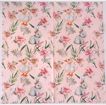 Papírový ubrousek Ubrousek na decoupage - Velikonoce - Králíček a kačenka