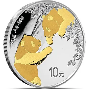 People's Republic of China Chinese Panda stříbrná mince 30g 2023 zlacená