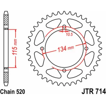 Nářadí na motocykly JT SPROCKETS Ocelové standardní zadní kolo 714 - 520 JTR714.50