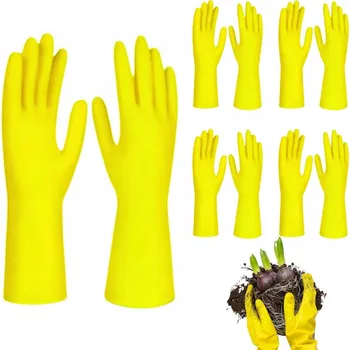 Pracovní rukavice ODOLNÉ DOMÁCÍ RUKAVICE GUMOVÉ PRACOVNÍ ŽLUTÉ VELIKOST M 5 PÁRŮ