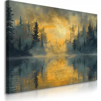 Obraz OBRAZ CANVAS DO OBÝVÁKU ZÁPAD SLUNCE JEZERO LES KRAJINA ABSTRAKCE 40x30