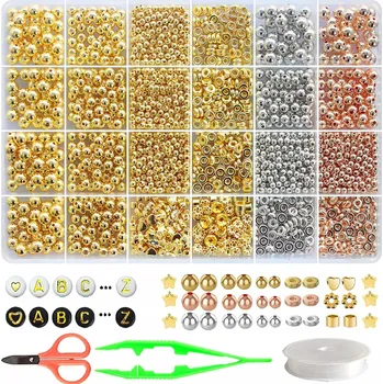 Dětské navlékací korálky SADA KORÁLKŮ NA NÁRAMKY ZLATÁ STŘÍBRNÁ PEVNÁ