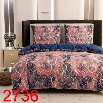 Povlečení Povlečení saténové 160x200 růžová, tmavě modrá geometrie