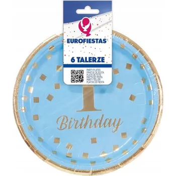 Party nádobí PAPÍROVÉ TALÍŘKY První Narozeniny číslice 1 MODRÉ EF