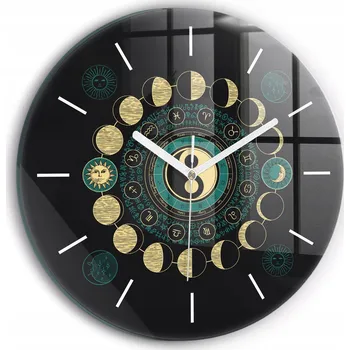 Hodiny Moderní skleněné nástěnné hodiny s potiskem Fáze měsíce kulatý průměr 30 cm