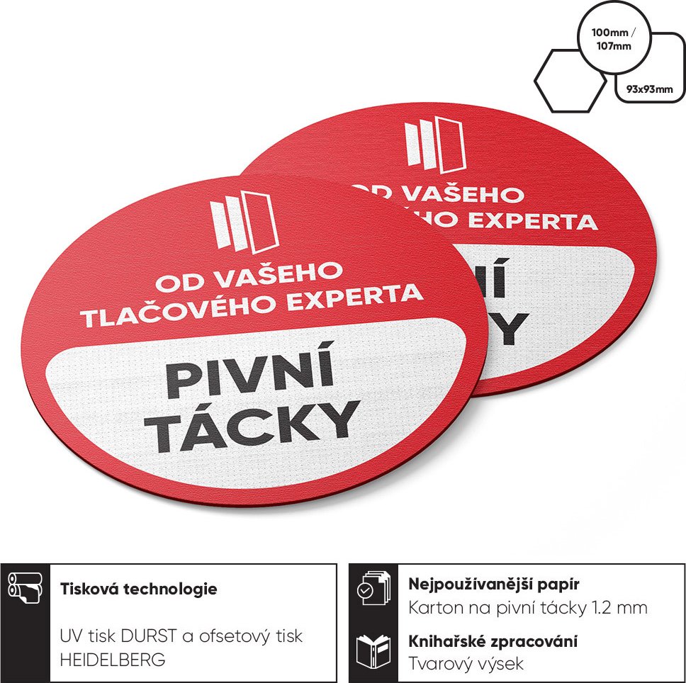 Pivní tácky 20000 Barevné jednostranné - 4/0 (CMYK) Kulaté - průměr 107 mm Karton pro pivní tácky 1.4 mm