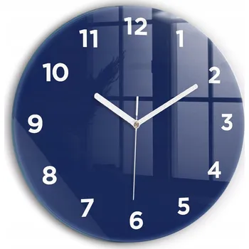 Hodiny Moderní skleněné nástěnné hodiny s grafikou, tmavě modré, kulatý, průměr 30 cm