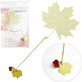 Doplněk ke knize Záložka do knihy Ozdobná Elegantní Kovová jako dárek Javorový list a Achát