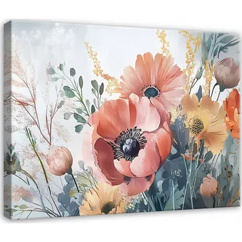 Obraz OBRAZ DO LOŽNICE OBÝVACÍHO POKOJE KUCHYNĚ NA PLÁTNĚ KVĚTINY POLNÍ PASTELY 100x70
