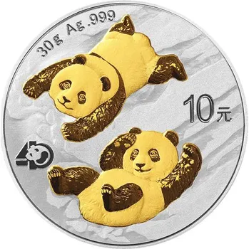 Sběratelství People's Republic of China Chinese Panda stříbrná mince 30g 2022 zlacená