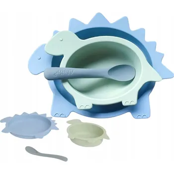 dětská jídelní sada Sada pro děti: Silikonový talířek, miska a lžička - BPA FREE, vhodné do mikrovlnky