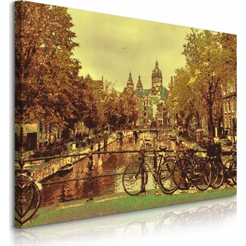 Obraz OBRAZ NA PLÁTNĚ DO OBÝVÁKU MOST KRAJINA KOLA AMSTERDAM VINTAGE 70x50