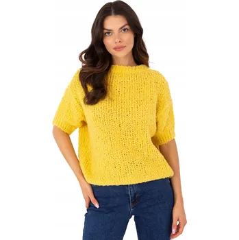 Dámský svetr Italy Moda dámský svetr žlutý klasický ke kyčlím univerzální velikost