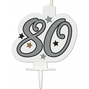 Dortová svíčka NAROZENINOVÁ SVÍČKA NA DORT 80 LET NAROZENINY 9 CM STŘÍBRNÁ OSMDESÁTKA