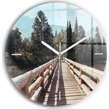 Hodiny Minimalistické skleněné nástěnné hodiny s motivem hor v Yellowstone fi30 cm