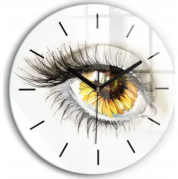 Hodiny Skleněné foto hodiny na zeď Květ slunečnice v oku černé ručičky fi60 cm