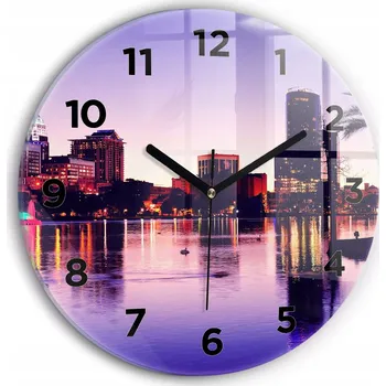 Hodiny Nástěnné skleněné hodiny se stylovým potiskem Orlando panorama města průměr 30 cm