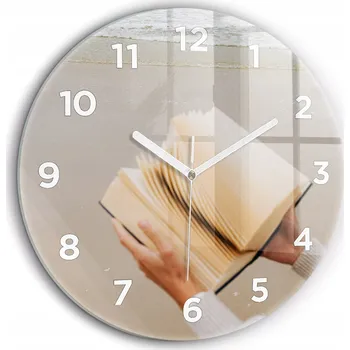 Hodiny Foto Hodiny Skleněné Nástěnné Do Moderních Interiérů Chvíle s knihou průměr 60 cm