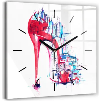 Hodiny Skleněné hodiny s motivem Ozdobný nástěnné Červený podpatek 30x30