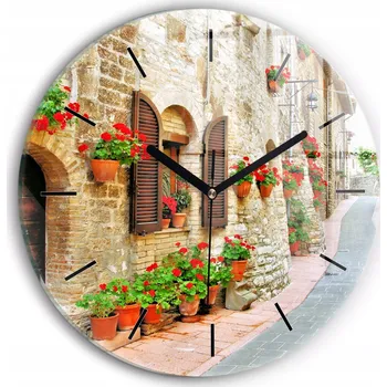 Hodiny Ozdobné nástěnné hodiny s krásnou grafikou Malebná ulička kulatý průměr 30 cm