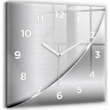 Hodiny Čtvercové Skleněné Nástěnné Hodiny do Obýváku se Stříbrným Vzorem 30x30 cm