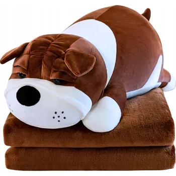 plyšák Plyšová hračka s dekou Polštář Plyšák Pejsek Buldoček 3v1 50 cm Velký Plyšový Mazlíček Přítulníček Hnědá Zvířátko