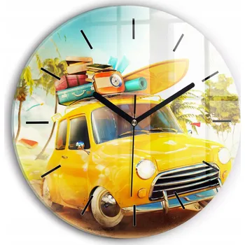 Hodiny Čtvercové Skleněné Foto Hodiny na Zeď Auto s surfem průměr 30 cm
