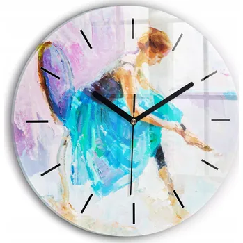 Hodiny Moderní skleněné hodiny s grafikou na zeď Příprava baletky průměr 30 cm