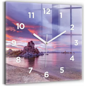 Hodiny Skleněné nástěnné hodiny do obýváku se vzorem východu slunce, Kalifornie, 30x30 cm