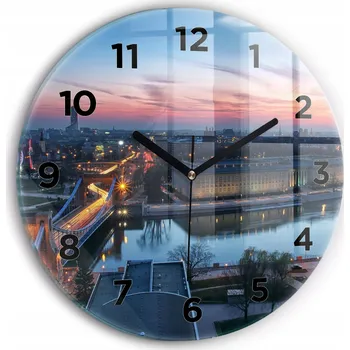 Hodiny Moderní skleněné hodiny s grafikou na zeď Vratislav z dronu kulatý průměr 30 cm