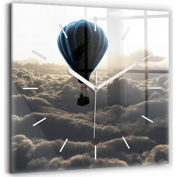 Hodiny Skleněné hodiny s motivem na zeď Tiché ručičky Kuchyně Balón na obloze