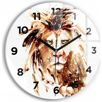 Hodiny Čtvercové Skleněné Nástěnné Hodiny s S Potiskem Ilustrace hnědý lev průměr 30 cm