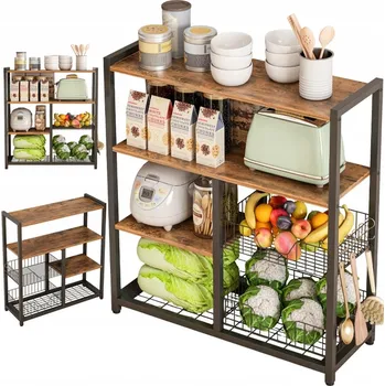 Komoda REGAŁ SZAFKA KUCHENNA CIEMNY BRĄZ INDUSTRIÁLNÍ DŘEVO RETRO OSTROVNÍ POLICE