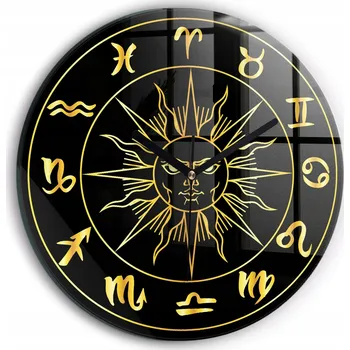 Hodiny Minimalistické Čtvercové Skleněné Foto Hodiny na Zeď Znamení zvěrokruhu fi30 cm