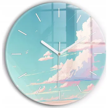 Hodiny Moderní skleněné nástěnné hodiny s potiskem Pastelová barva oblohy průměr 30 cm