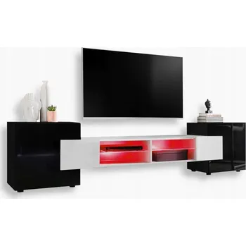 Televizní stolek Komodee TV stolek Merano, lesklá čela, skleněné police, LED RGB