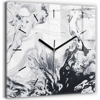 Hodiny Čtvercové Skleněné Nástěnné Hodiny do Obýváku Abstrakce Tuš Mramor 30x30 cm