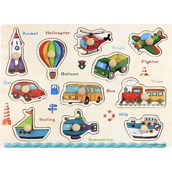 ostatní stavebnice STAVEBNICE EDUKAČNÍ VELKÉ DŘEVĚNÉ PUZZLE S ÚCHYTY VOZIDLA