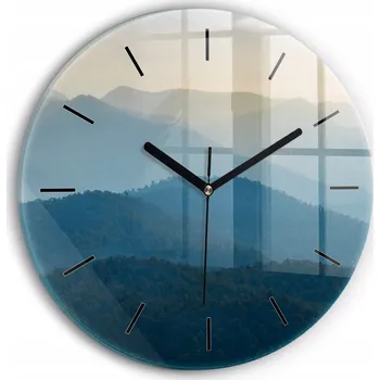 Hodiny Nástěnné Čtvercové Skleněné Hodiny s Abstraktním Vzorem Horská Krajina fi30 cm