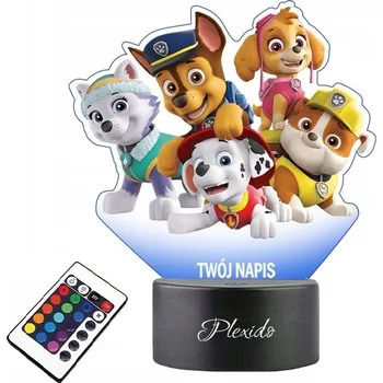 Lampička LAMPičKA NA SKLE UV Pohádka Pro Děti Tlapková patrola LED RGB + DÁLKOVÝ OVLADAČ 16 BAREV