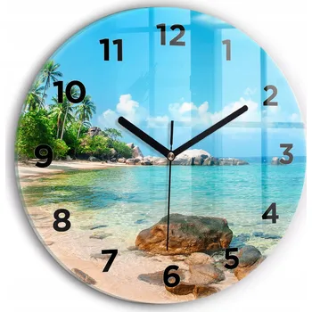 Hodiny Moderní skleněné hodiny s grafikou na zeď Krásná pláž v Thajsku ø30 cm