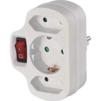 Napájecí kabel Rozbočovací SCHUKO zásuvka 2× plochá + 1× kulatá s vyp.,bílá