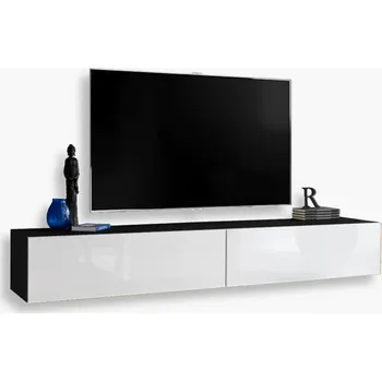 Obývací pokoj Komodee Závěsná skříňka pod TV Loreto Černá Bílá Push to Open Lesklá čelní strana
