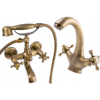 Vodovodní baterie RETRO baterie umyvadlová a vanová, staré zlato