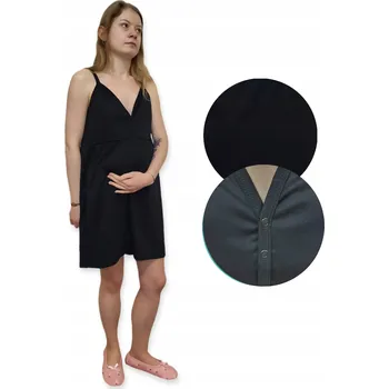 Dámská noční košile Těhotenská KOŠILE na kojení BAVLNA 100% na ramínka, velikost L, ČERNÁ