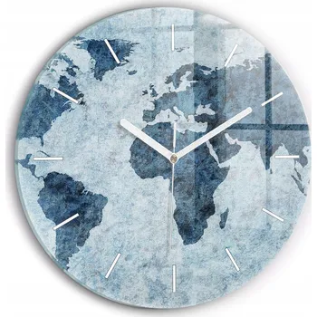 Hodiny Moderní skleněné nástěnné hodiny s potiskem Malovaná mapa světa průměr 30 cm